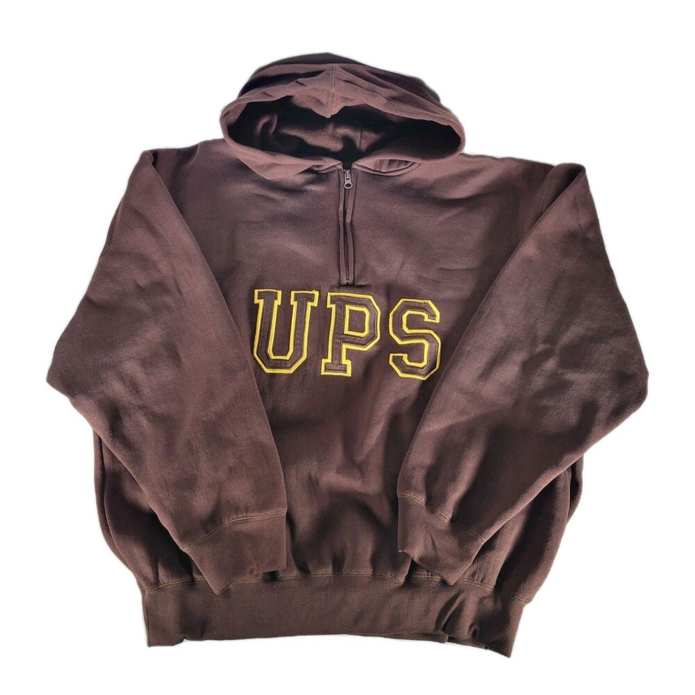 United Parcel Service UPS Quarter Zip Hoodie Brown Heavyweight Sweatshirt Sz XL